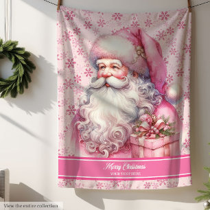 Personalized Pink Santa Girls Blanket Christmas