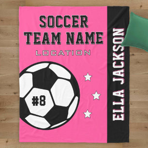 Personalized Pink Soccer Player Name Fleece Blanket