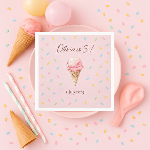 Personalized Pink Sprinkle Ice Cream Birthday  Napkin