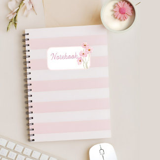 Personalized Pink Stripe Floral Spiral Notebook