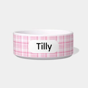 Personalized pink style Plaid Pet bowl
