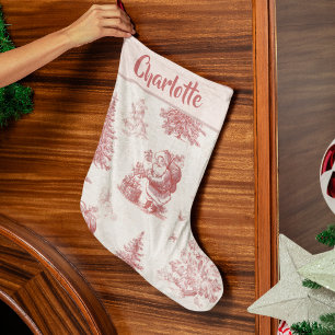 Personalized Pink Toile Christmas Stocking