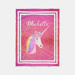 Personalized Pink Unicorn Glitter Sparkles Girls Fleece Blanket