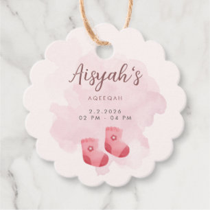 Personalized Pink Watercolor Baby Girl Aqiqah Favour Tags