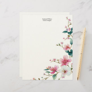 Personalized  Pink White Wildflowers Florals  Custom Letterhead