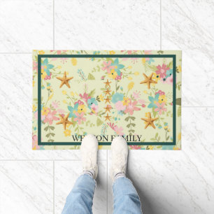 Personalized Pink Yellow Green Florals Doormat