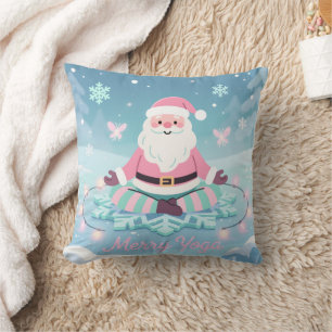 Personalized Pink Yoga Santa Meditation Christmas Cushion