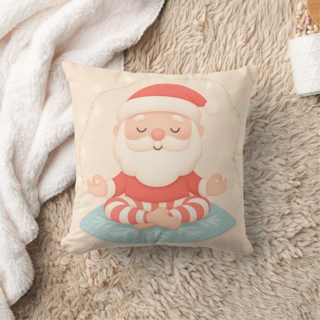 Personalized Pink Yoga Santa Meditation Christmas Cushion (Blanket)