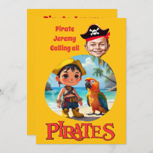 Personalized Pirate Caricature Design with Beach  Invitation