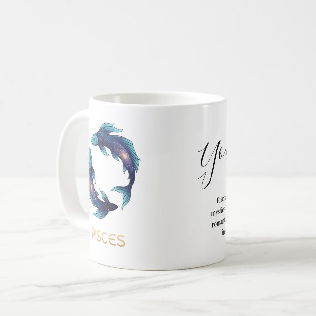 "Personalized Pisces Zodiac sign Name and traits Coffee Mug (Front Left)