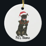 Personalized Pitbull Staffy (Black) Ceramic Ornament<br><div class="desc">Make the nice list this year with an ornament of your favorite pitbull elf! For the sweetest gifts,  pair it with a matching art print or another item from my collection!</div>