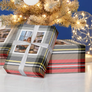 Personalized Plaid Christmas Photo Wrapping Paper