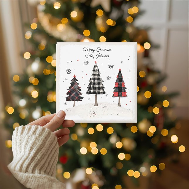 Personalized Plaid Christmas Tree Family Name  Card (Creator Uploaded)
