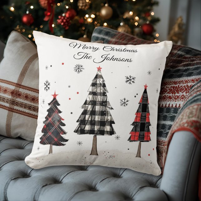 Personalized Plaid Christmas Tree Family Pillow (Creator Uploaded)