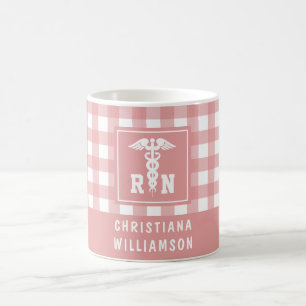 Personalized Plaid Pattern RN Registered Nurse Coffee Mug