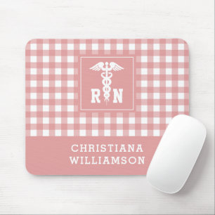Personalized Plaid Pattern RN Registered Nurse Mouse Pad