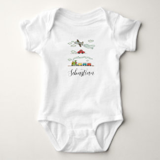 Personalized Plane, Train and Car Baby Bodysuit
