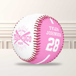 Personalized Player Team Logo Pink Baseball<br><div class="desc">Celebrate team pride with this personalized pink and white team baseball, designed for players, coaches, parents, and fans. This custom sports keepsake features your team’s logo, the player’s name, and their jersey number, all styled in a bold athletic layout with a clean sporty line running through the design. Perfect as...</div>