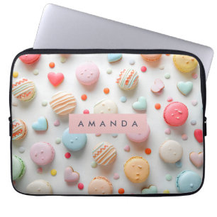 Personalized Playful Pastel Macaron & Candy Heart  Laptop Sleeve