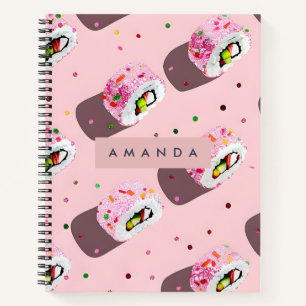 Personalized Playful Pink Sushi Roll  Notebook
