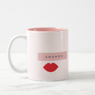 Personalized Playful Red Lips on Blush  Two-Tone Coffee Mug