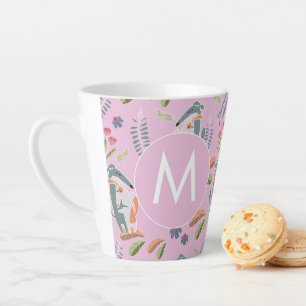 Personalized Podenco and Galgo Lilac Pink Cartoon Latte Mug