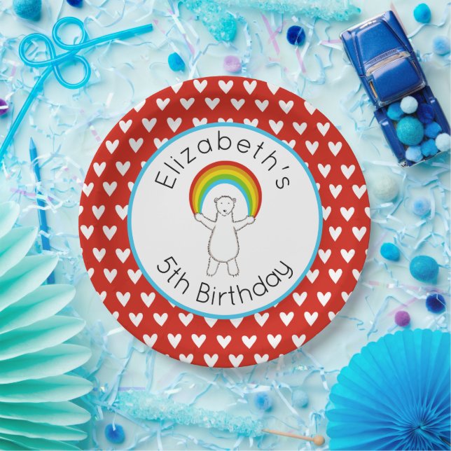 Personalized Polar Bear and Rainbow Paper Plate (Party)