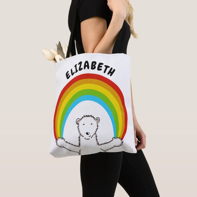 Personalized Polar Bear and Rainbow Tote Bag (Close Up)