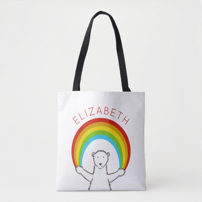 Personalized Polar Bear and Rainbow Tote Bag (Front)