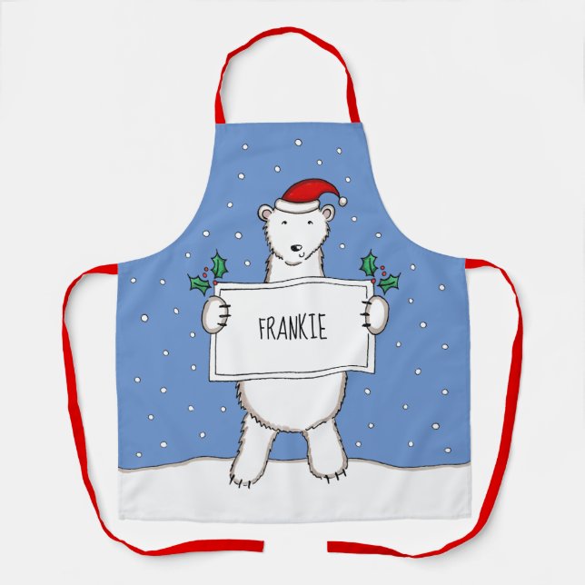 Personalized Polar Bear Christmas Apron (Front)