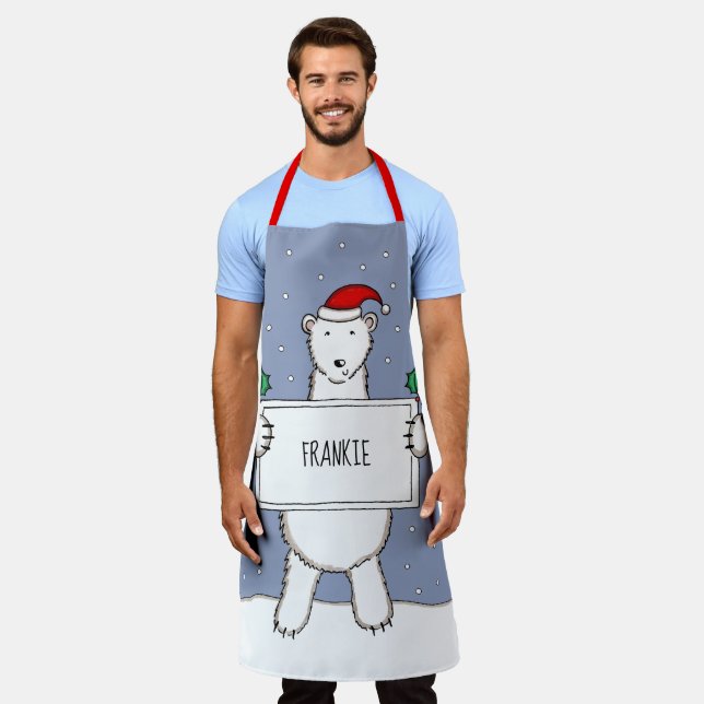Personalized Polar Bear Christmas Apron (Worn)