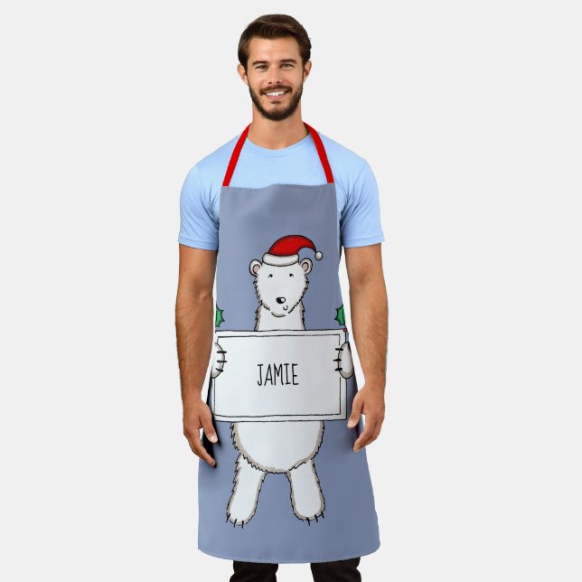 Personalized Polar Bear Christmas Apron (Worn)
