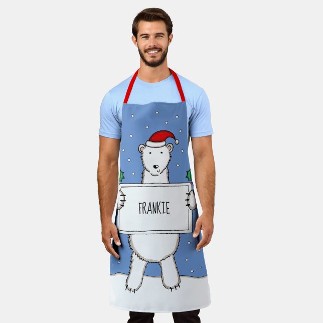 Personalized Polar Bear Christmas Apron (Worn)