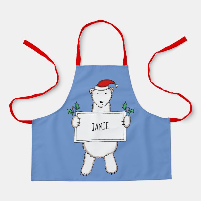 Personalized Polar Bear Christmas Apron (Front)