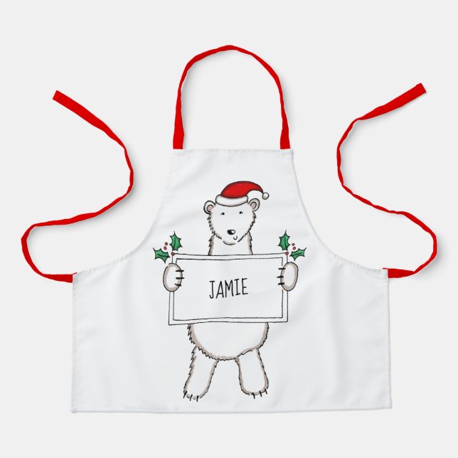 Personalized Polar Bear Christmas Apron (Front)
