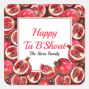Personalized Pomegranate Holiday Happy Tu B'shvat Square Sticker