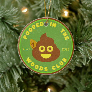 Personalized Pooped In The Woods Christmas Holiday Ceramic Ornament