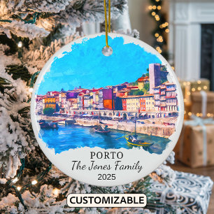 Personalized Porto Ornament, Portugal Gift Ceramic Ornament
