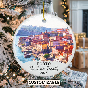 Personalized Porto Ornament, Portugal Gift Ceramic Ornament