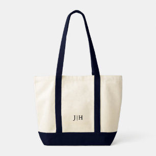 Personalized Preppy Black Monogram Canvas Tote Bag