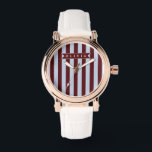 Personalized Preppy Brown Blue Cabana Stripe Watch<br><div class="desc">Certain designs are always in style. Every year, the casual beauty of classic cabana stripes feels new. For those who appreciate straightforward, self-assured design with a hint of preppy elegance, this customized brown and blue cabana stripe collection was made. The pattern's gentle contrast between brown and blue makes it cozy,...</div>