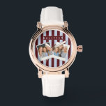 Personalized Preppy Brown Blue Cabana Stripe Watch<br><div class="desc">Certain designs are always in style. Every year, the casual beauty of classic cabana stripes feels new. For those who appreciate straightforward, self-assured design with a hint of preppy elegance, this customized brown and blue cabana stripe collection was made. The pattern's gentle contrast between brown and blue makes it cozy,...</div>