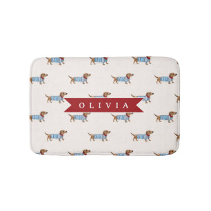 Personalized Preppy Cute Dachshund Dog Pattern Bath Mat