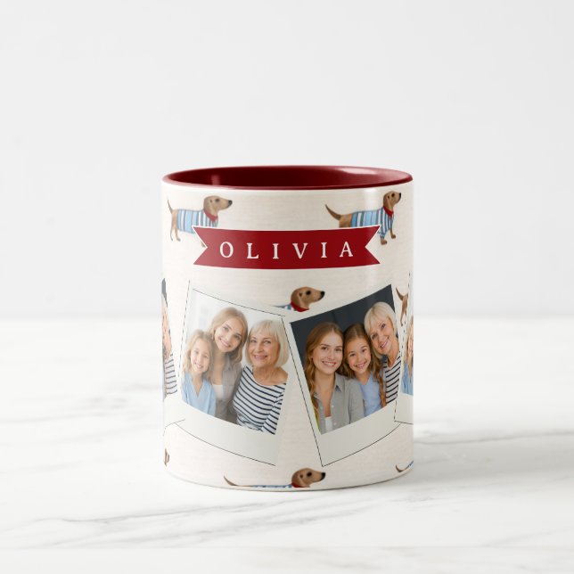 Personalized Preppy Cute Dachshund Dog Pattern Two-Tone Coffee Mug (Center)