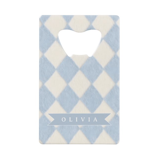 Personalized Preppy Soft Blue Fuzzy Argyle Name (Front)