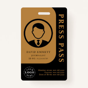 Personalized Press Pass with Photo ID & QR Code ID Badge