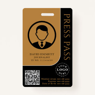 Personalized Press Pass with Photo ID & QR Code ID Badge