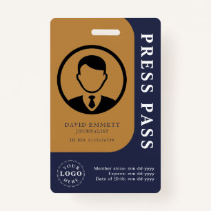 Personalized Press Pass with Photo ID & QR Code ID Badge