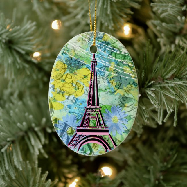 Personalized Pretty Colorful Eiffel Tower Paris Ceramic Ornament (Tree)