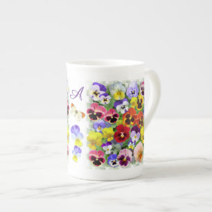 Personalized Pretty Colorful Pansies Bone China M Bone China Mug